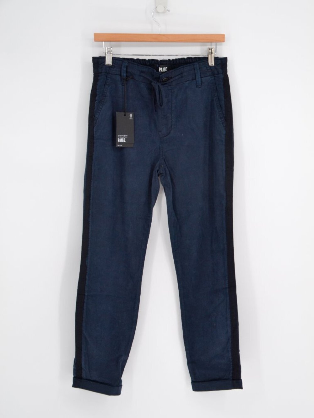 PAIGE Christy Pant Evening Navy Side Stripe Tapered Pants NWT Size 28